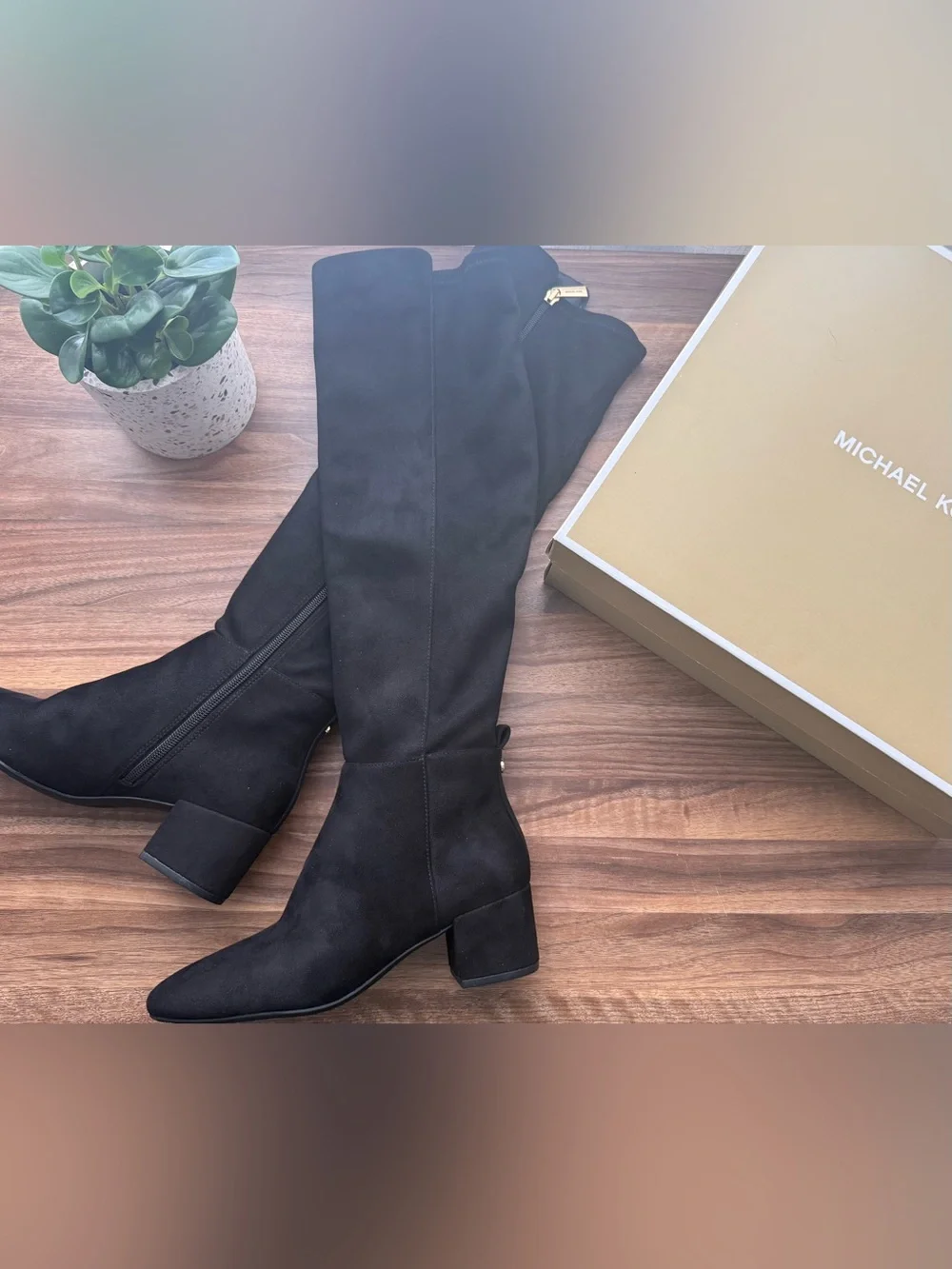 MICHAEL Michael Kors Braden Black Suede Over-the-Knee Heel Boots